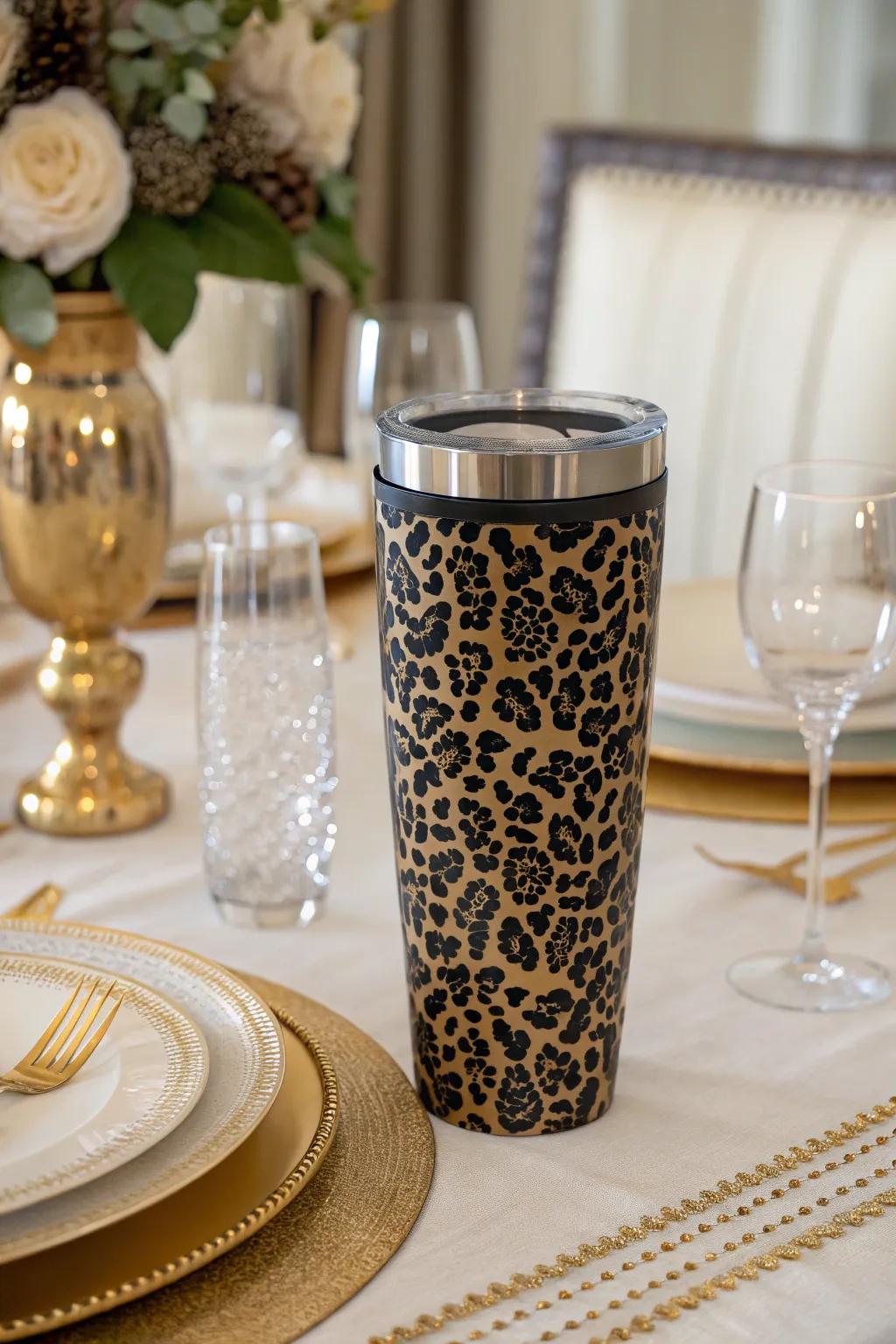 Consistently sophisticated night and precious metal animal pattern mug for refined celebrations.