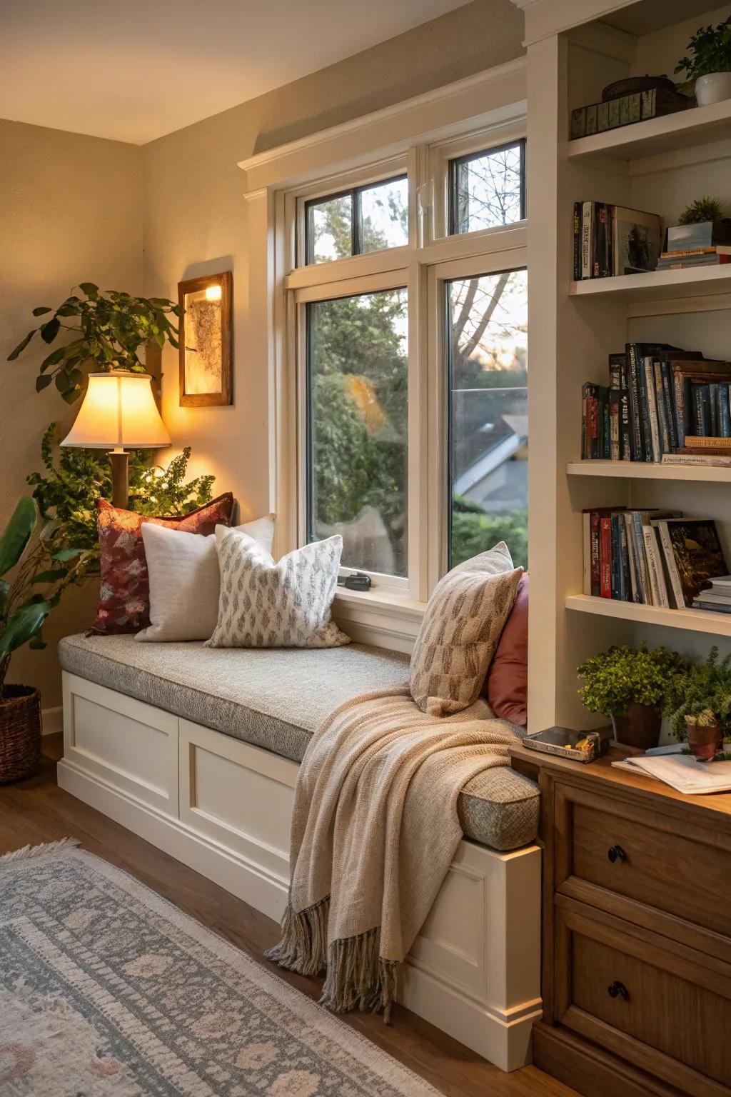 A window perch can be a charming addition to a corner with a view.