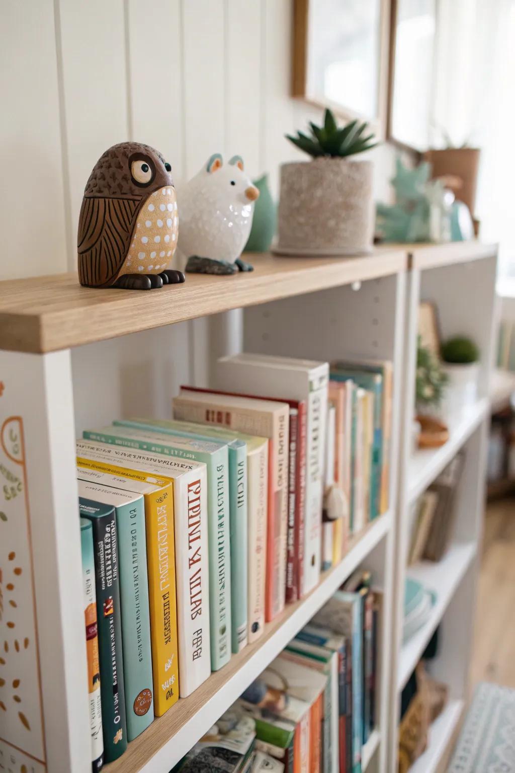 Unique support fixtures contribute individuality and appeal to your shelves.