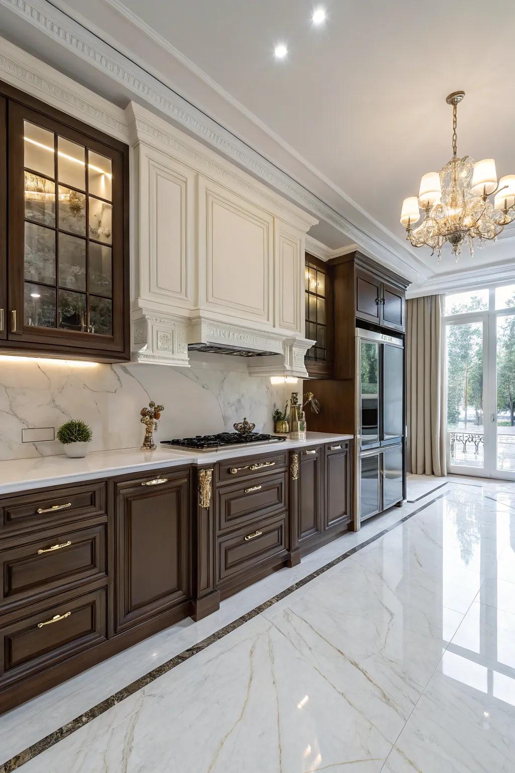 Two-tone cabinetry adds depth and visual interest.