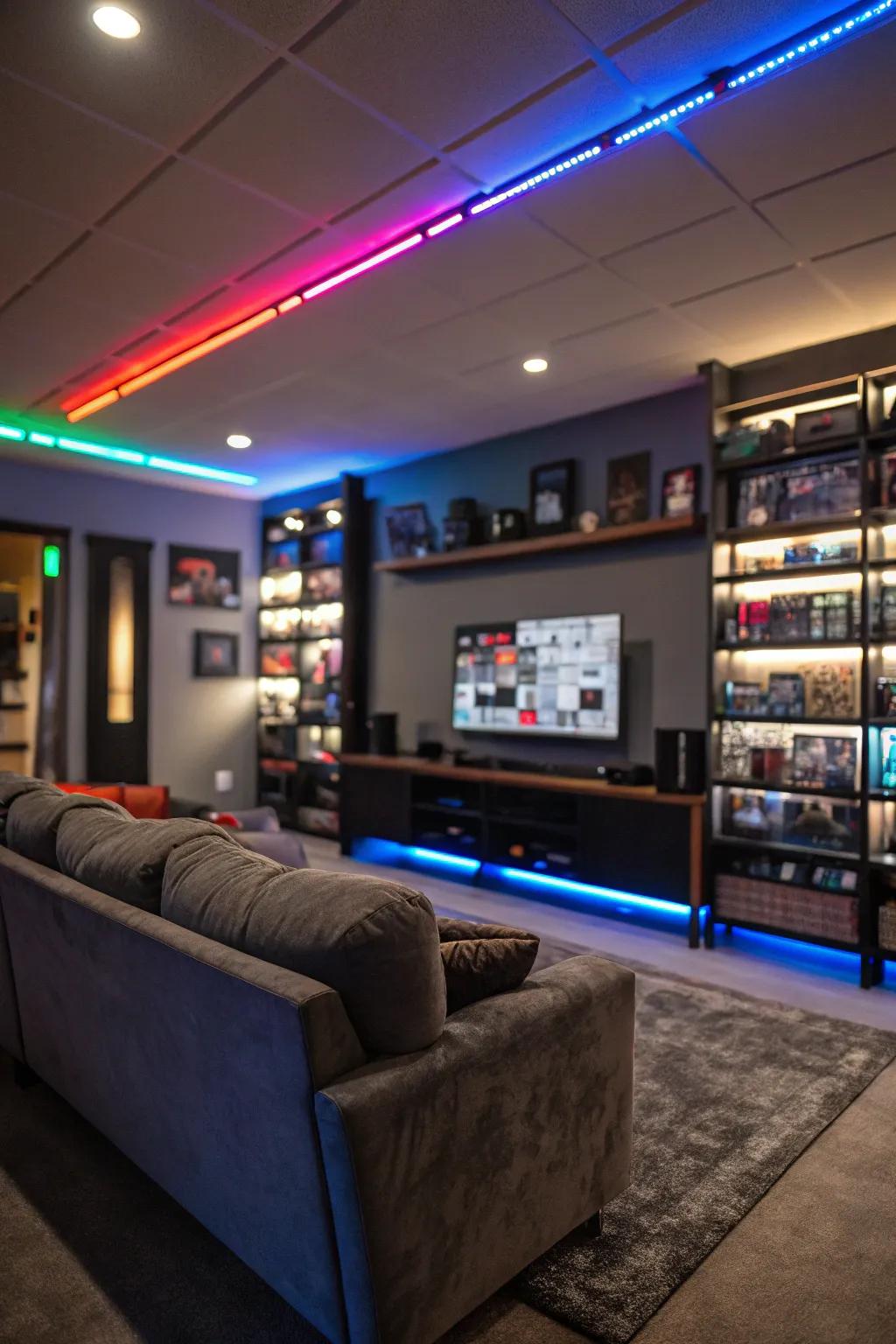 LED lighting infusing a contemporary twist into the man cave.
