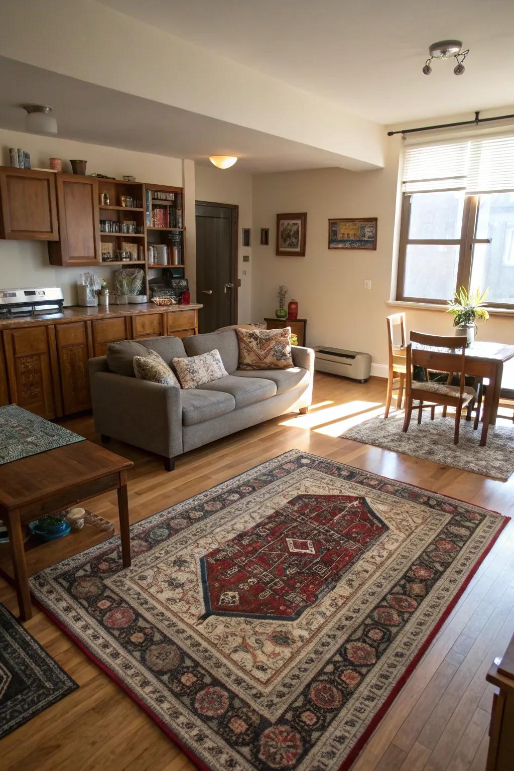 Area rugs adding definition and warmth.