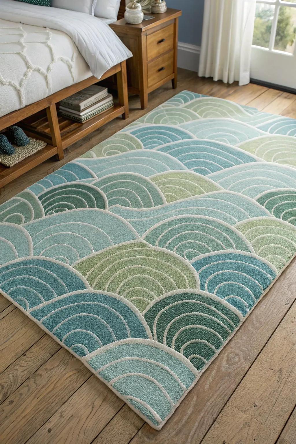 Wave-like patterns beneath create an oceanic impression.