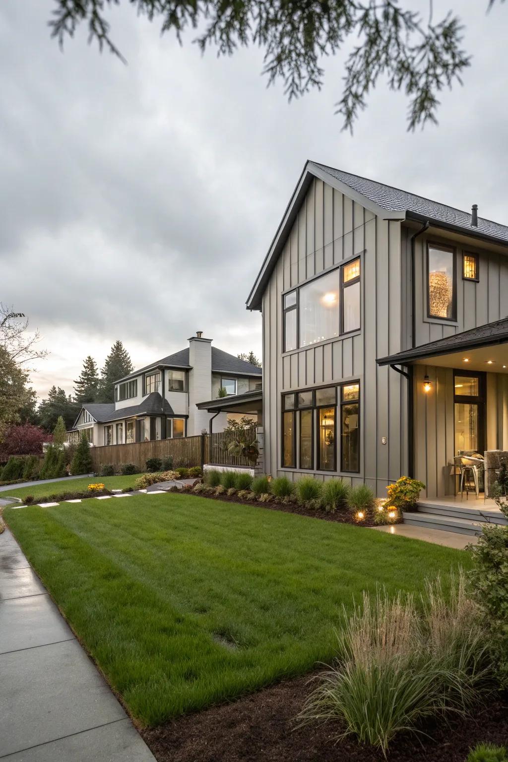 A stylish residential house showcasing matte finish metal cladding for an elegant design.