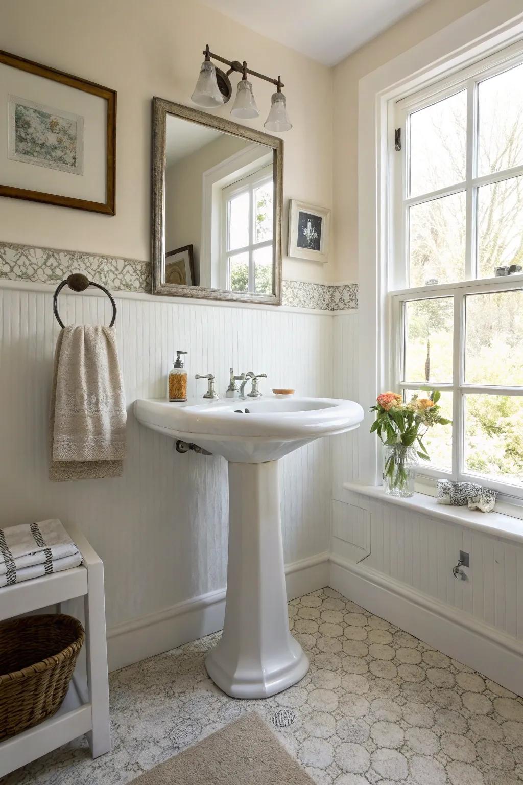 An upright sink unites space-conserving design with graceful simplicity.