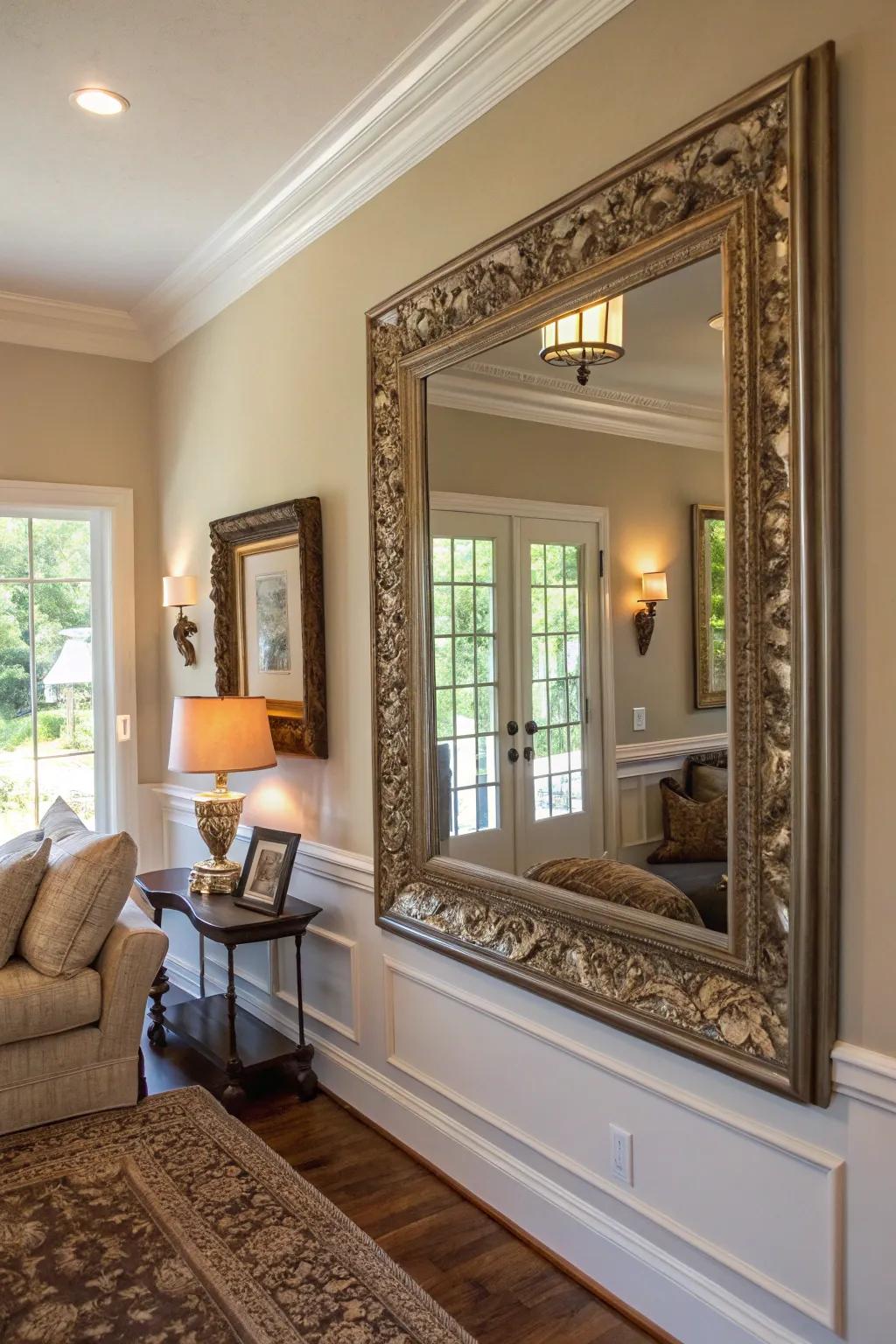 Reflectors with artistic frameworks can act as focal points in any room.