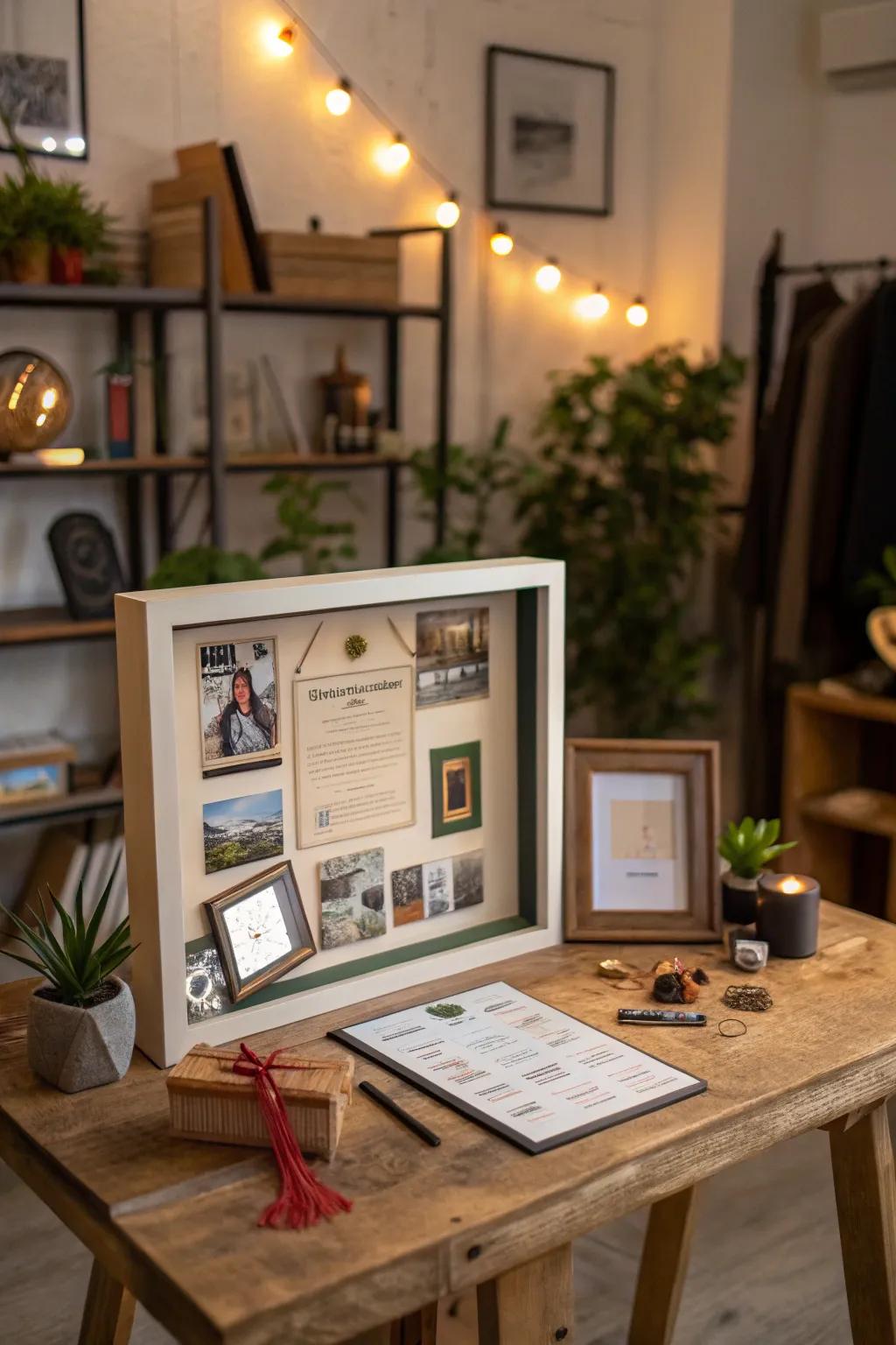Craft a personal gallery with a display box that narrates your unique journey.