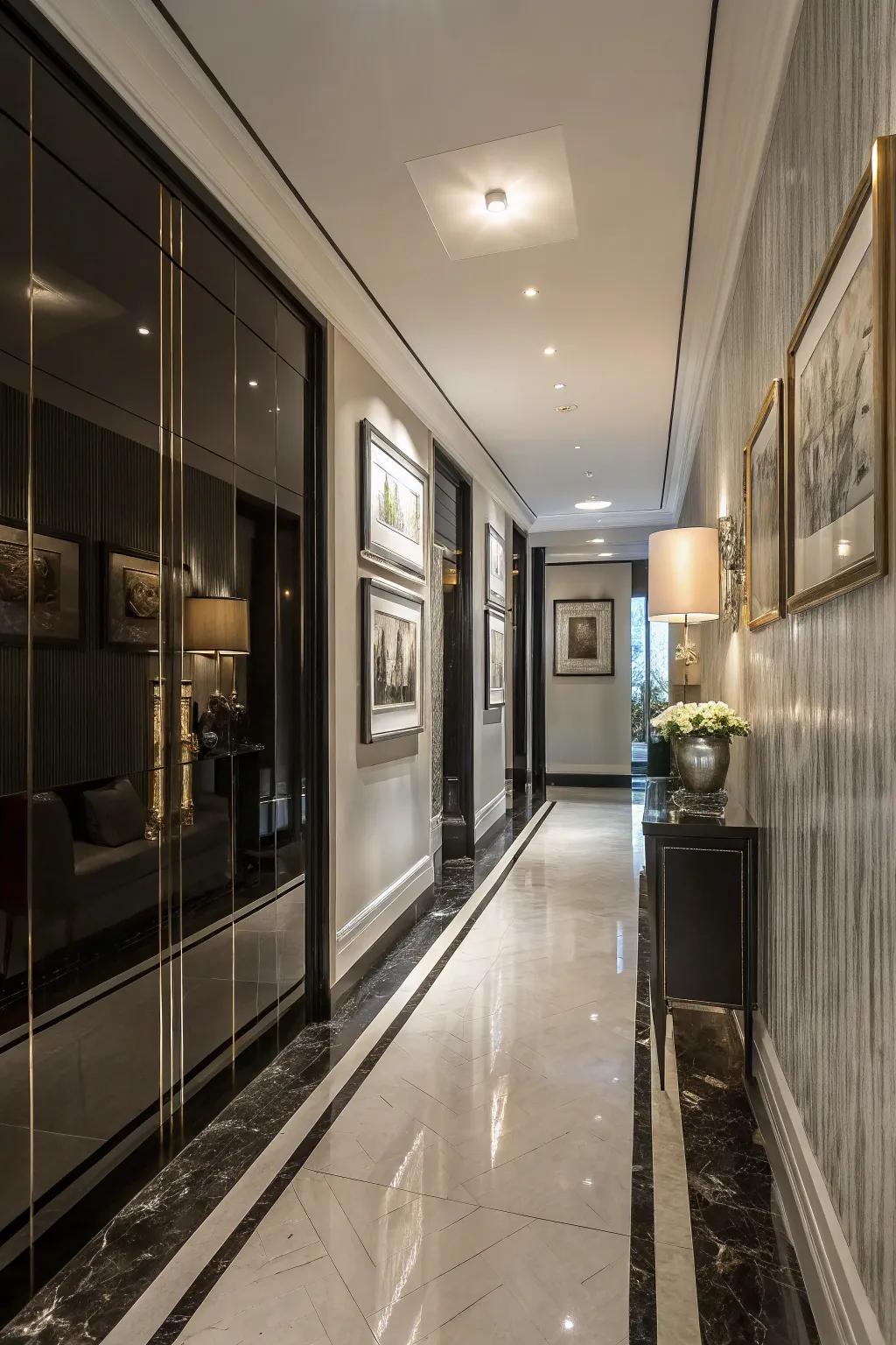 High-shine coatings inject a dash of sophistication into the hallway.