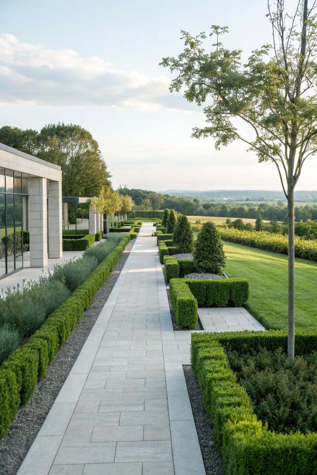 A garden path with unobstructed areas to enhance modern design.
