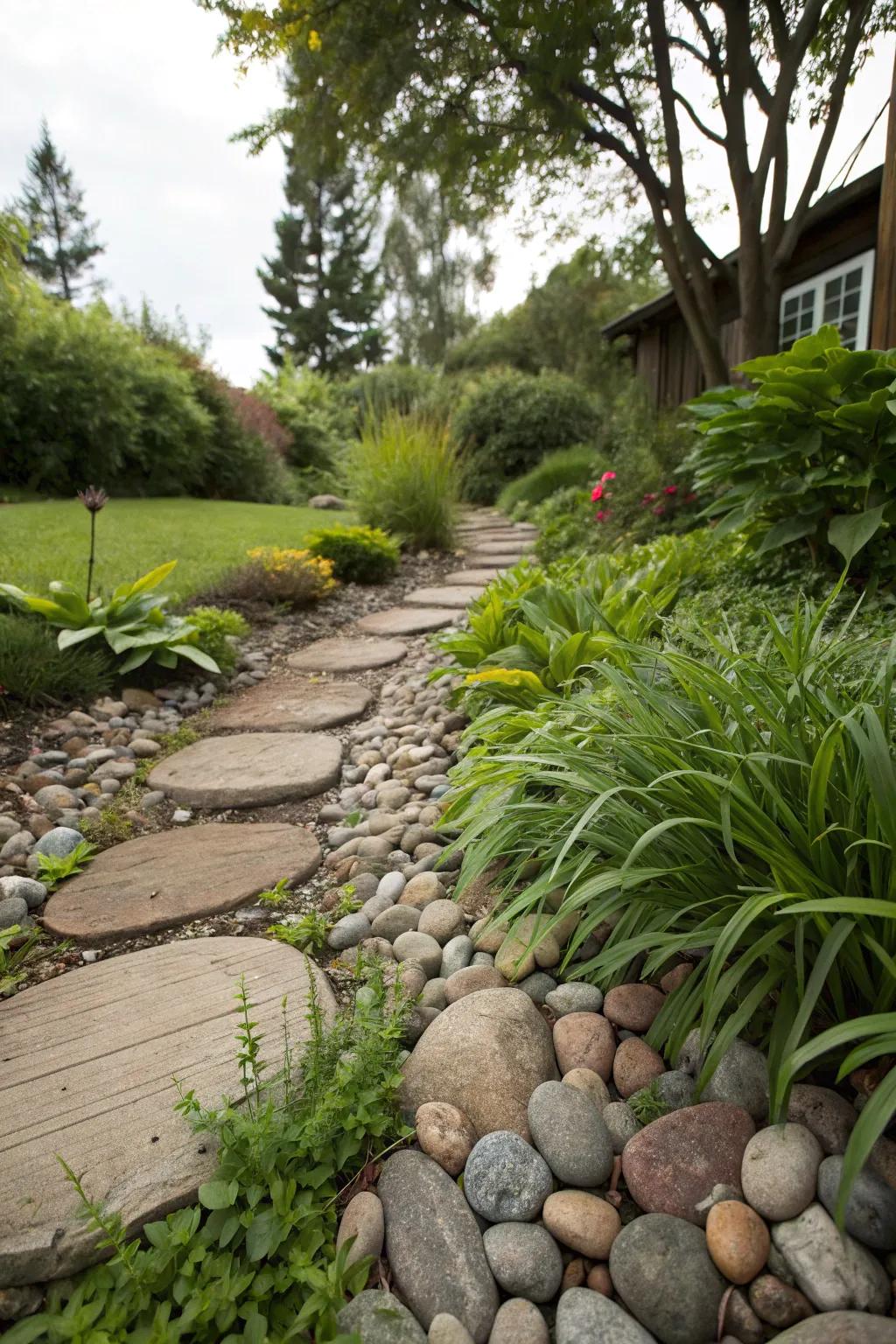 Brook stones introduce rustic charm and contrast to your garden.