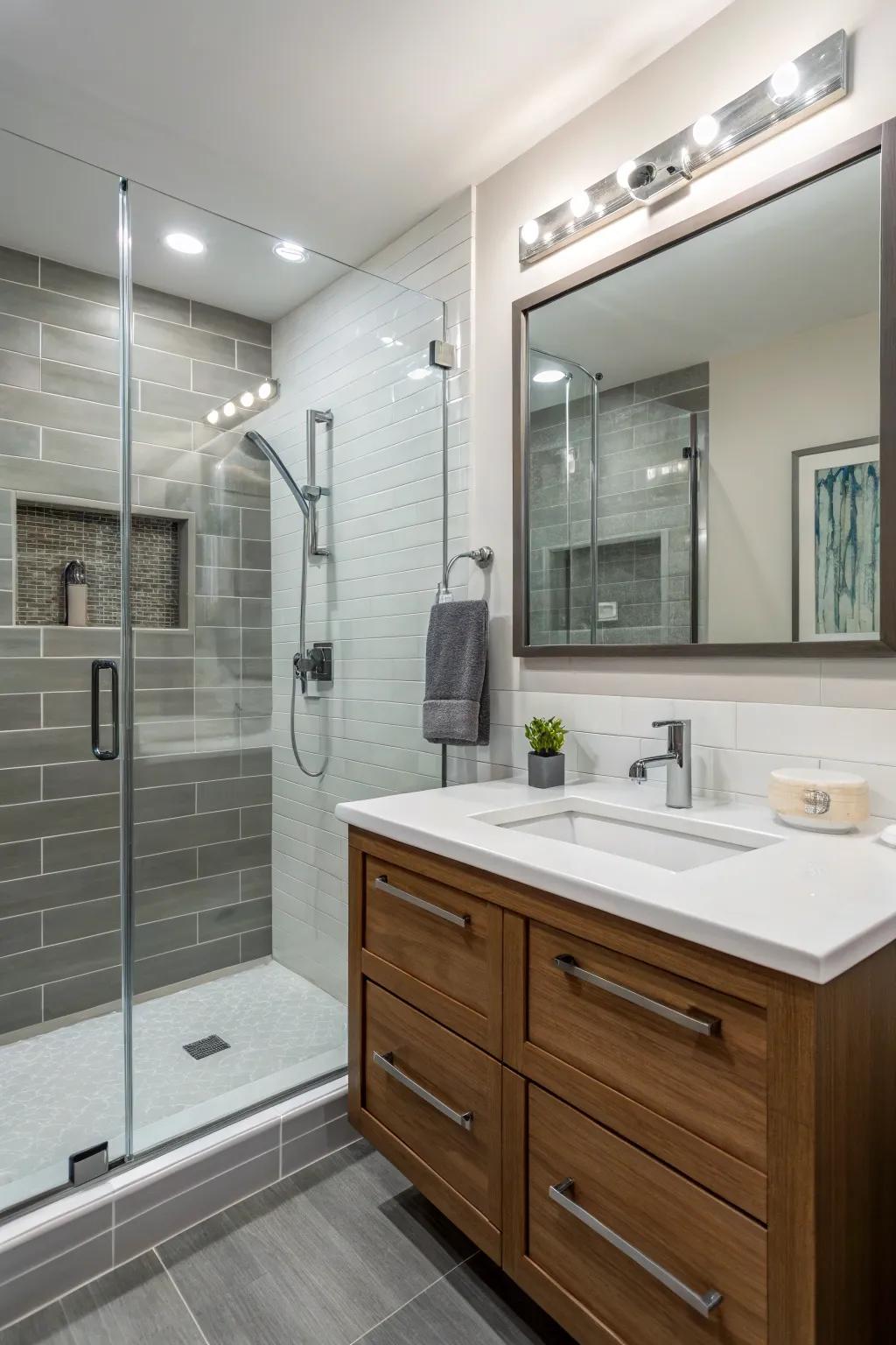 A refined dressing table area that matches the current bathing space design.