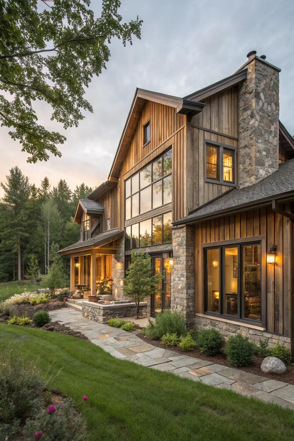 Warm rustic contemporary home exterior