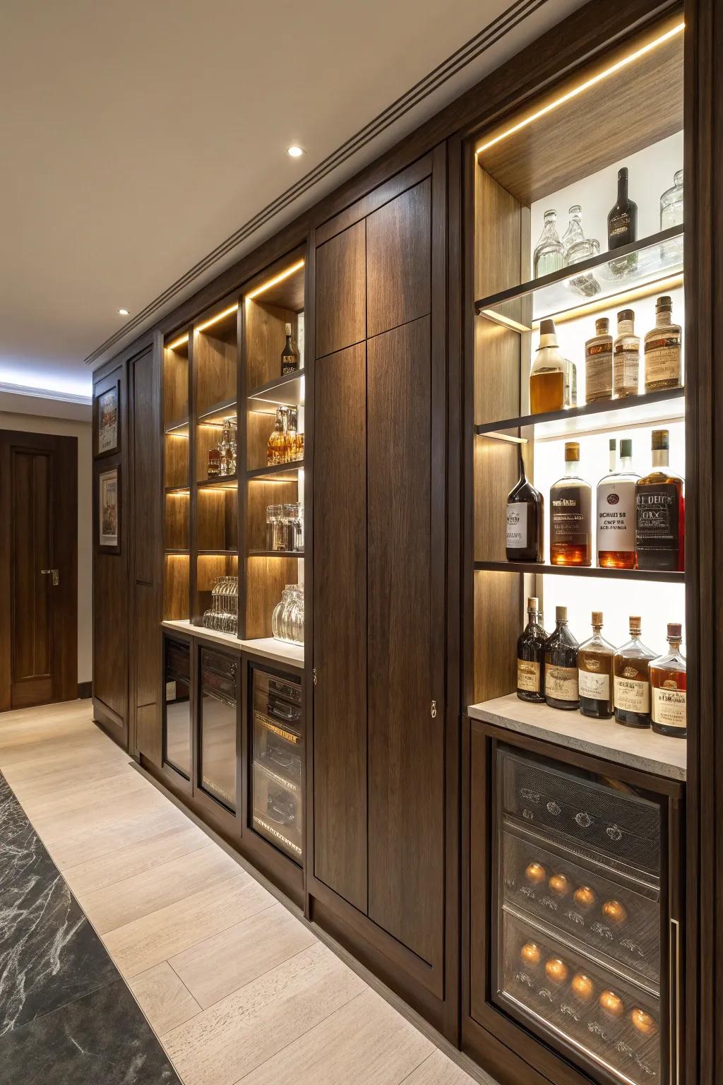 Hidden storage keeps your spirits room organized and efficient.