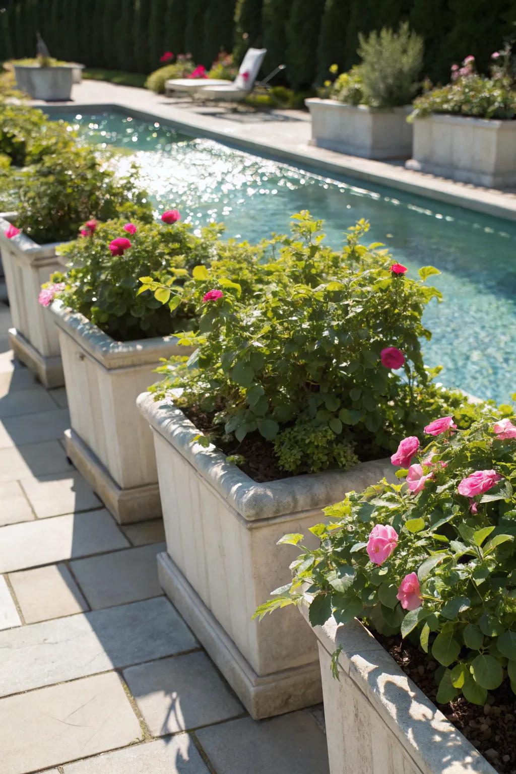Sun roses bring a tropical vibe to poolside plantings.