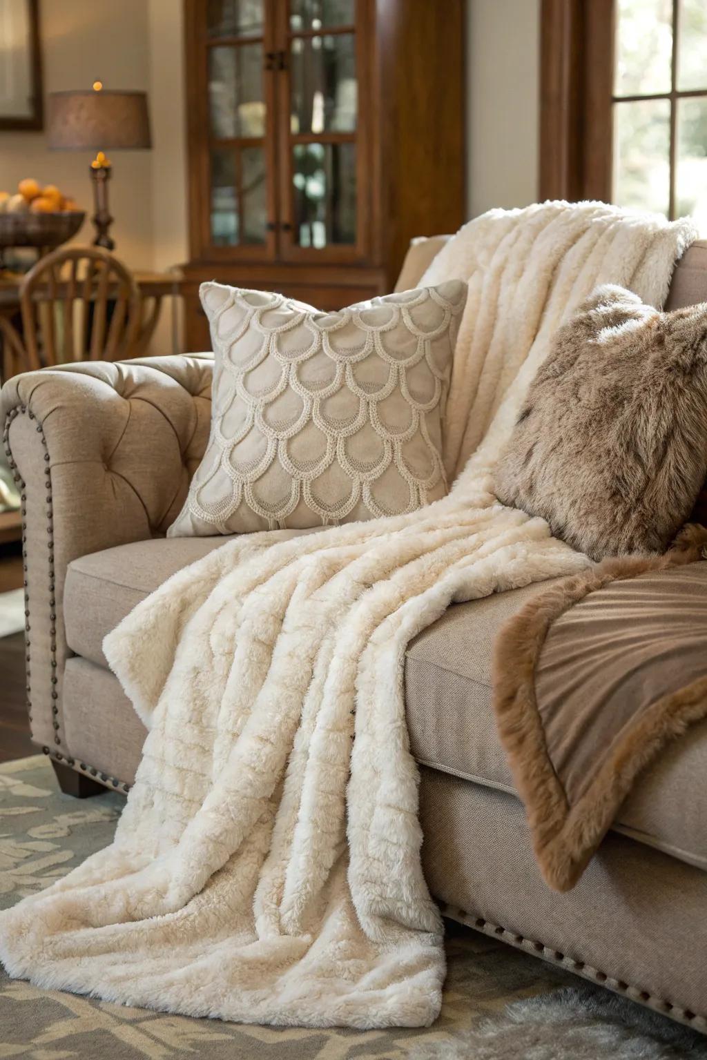 A deluxe element of imitation fur accents in a cozy interior.