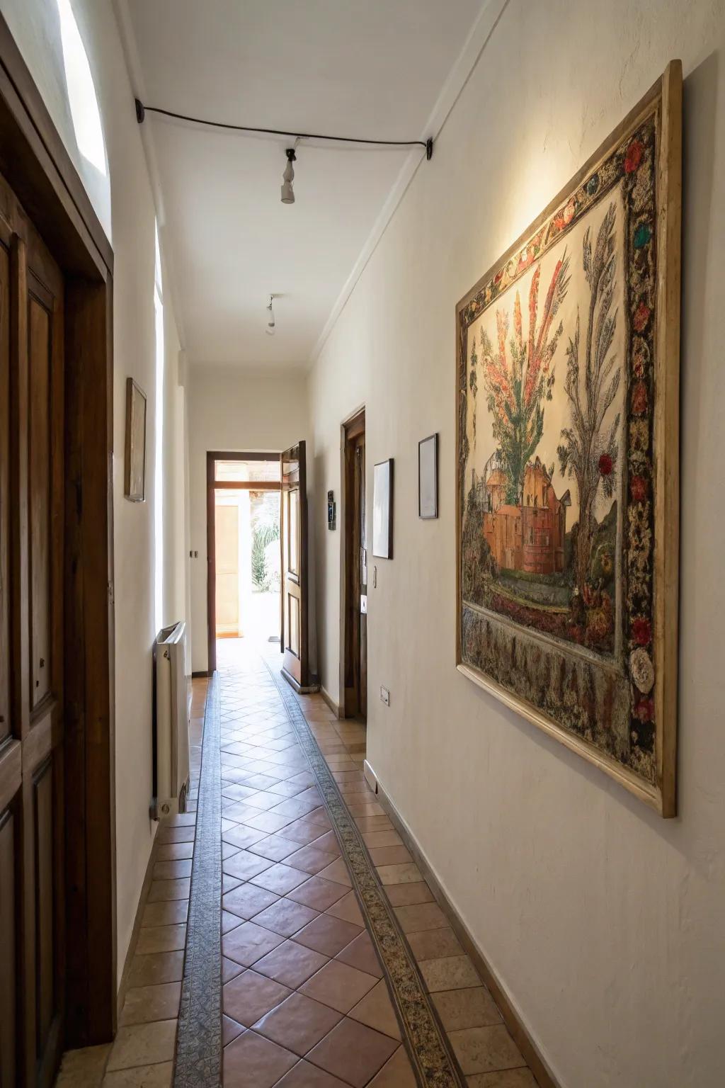 Oversized art introduces a bold statement in tight spaces.