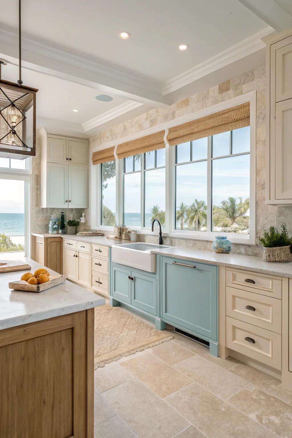 Nature-inspired hues foster a calming, coastal vibe.