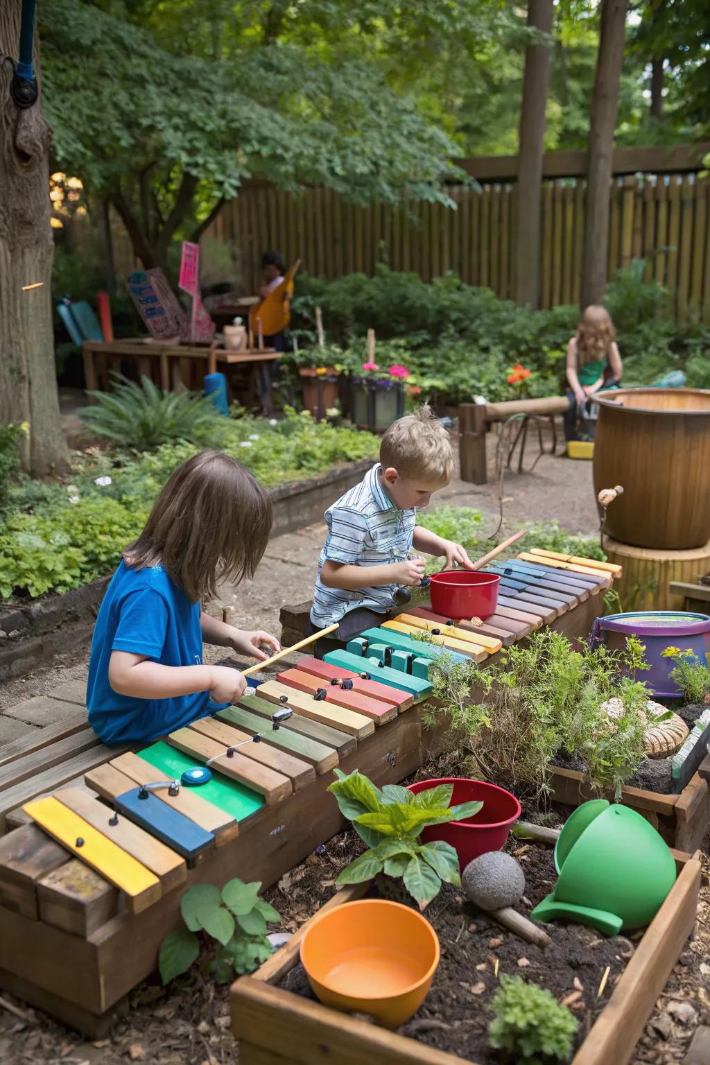 Music gardens let kids create outdoor symphonies.