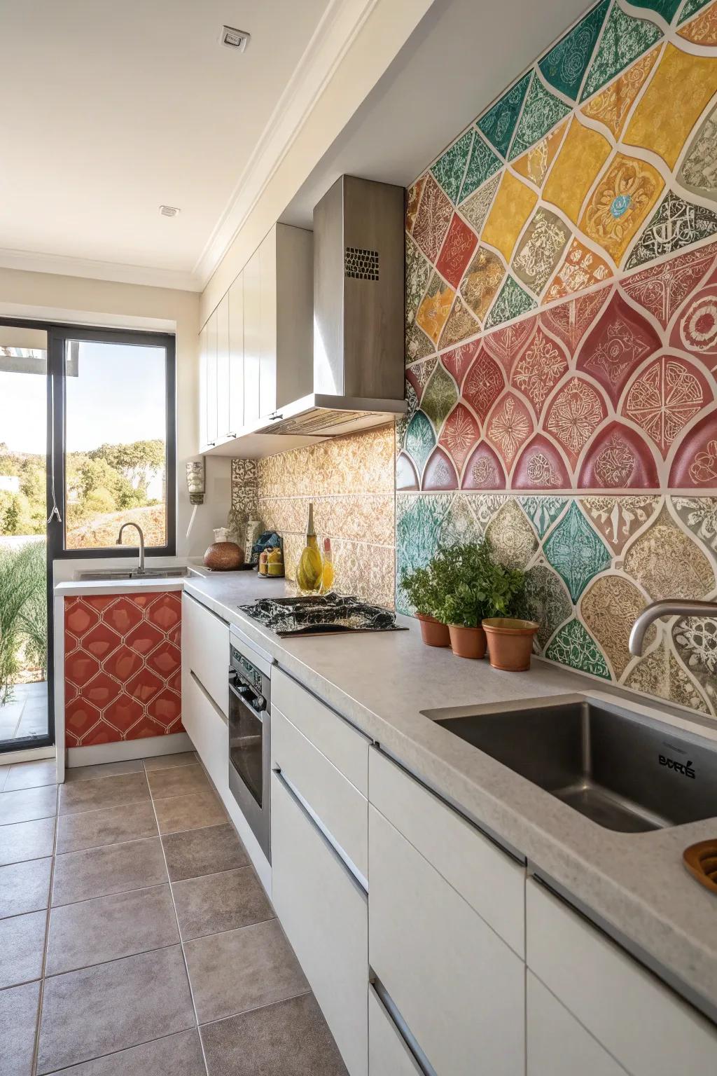 A kitchen showcasing a textured backsplash, providing a strong and visually attractive design aspect.