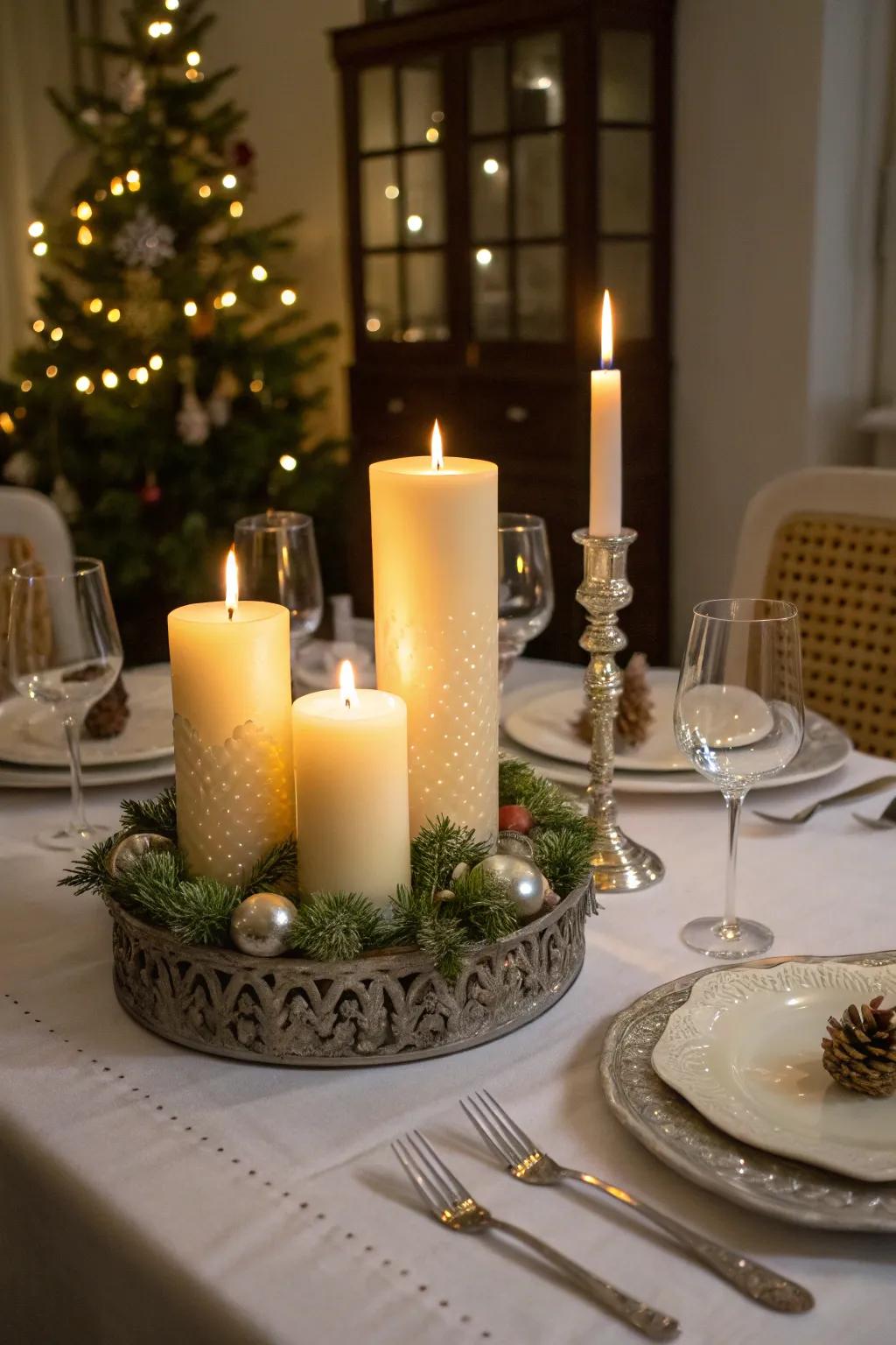Elegant illumination arrangements introduce dimension and sophistication to the decor.