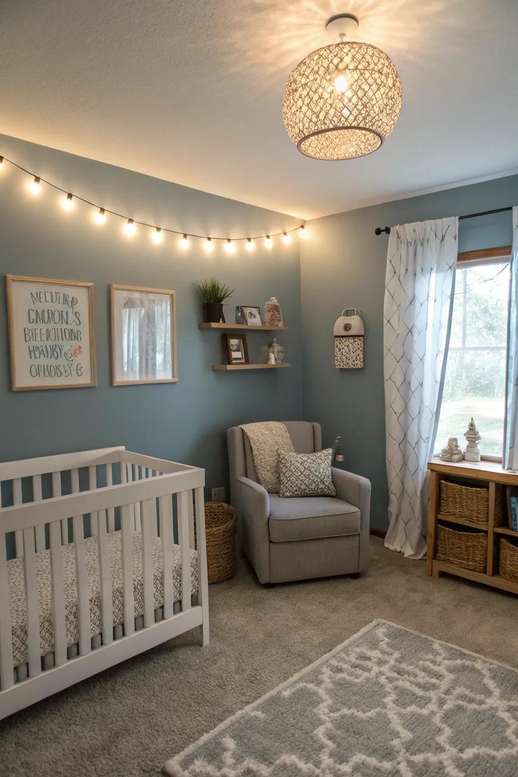 An invigorating nursery featuring stone-azure shades.