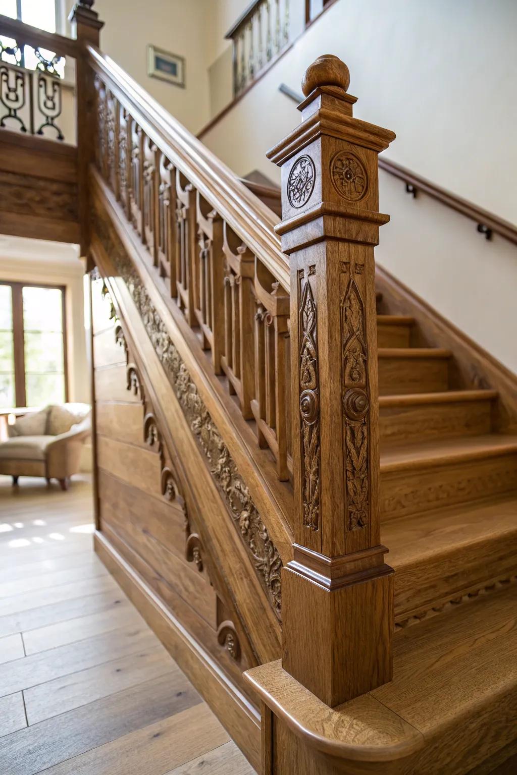 A custom handrail adding elegance and safety to a maple staircase.