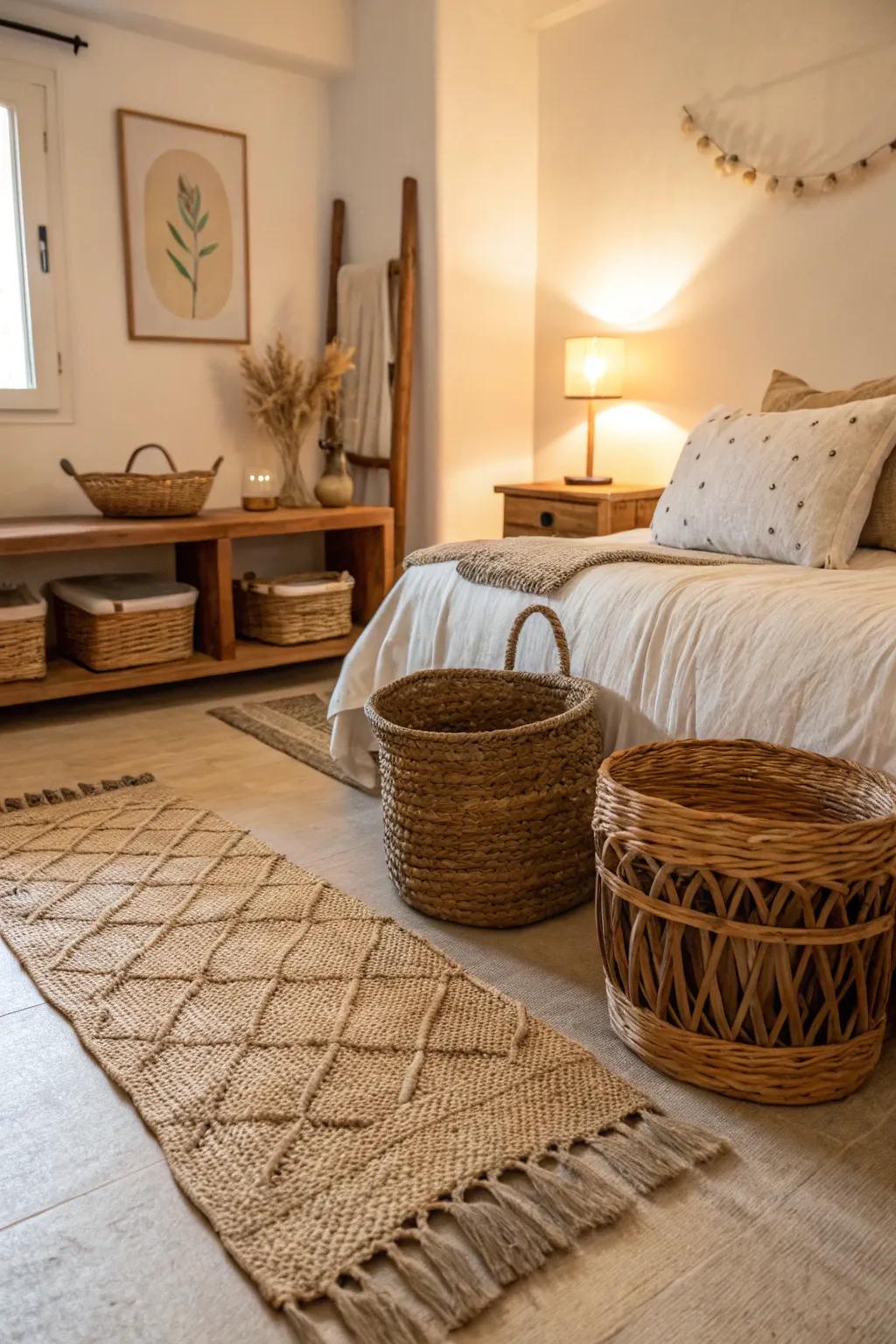 Layered textures like jute rugs add depth and comfort to your ocean-themed room.