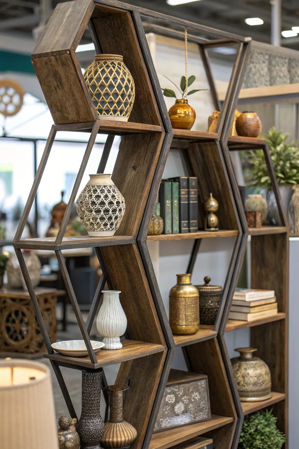 An eclectic blend of textures on octagon displays.