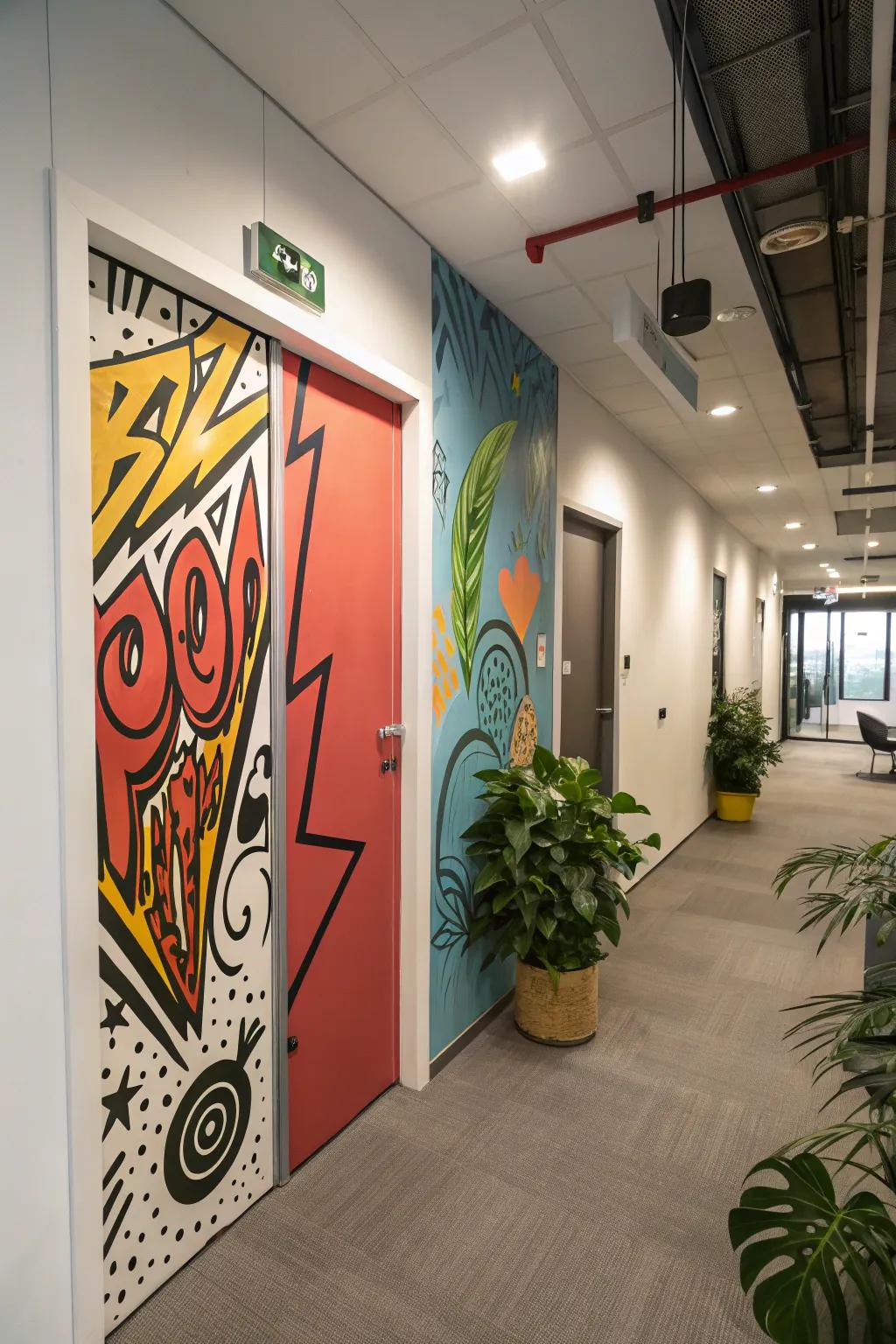 Make a declaration through an artistic graffiti door design.