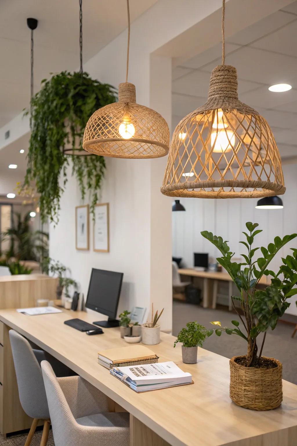Bring warmth to your office using natural textured lighting.