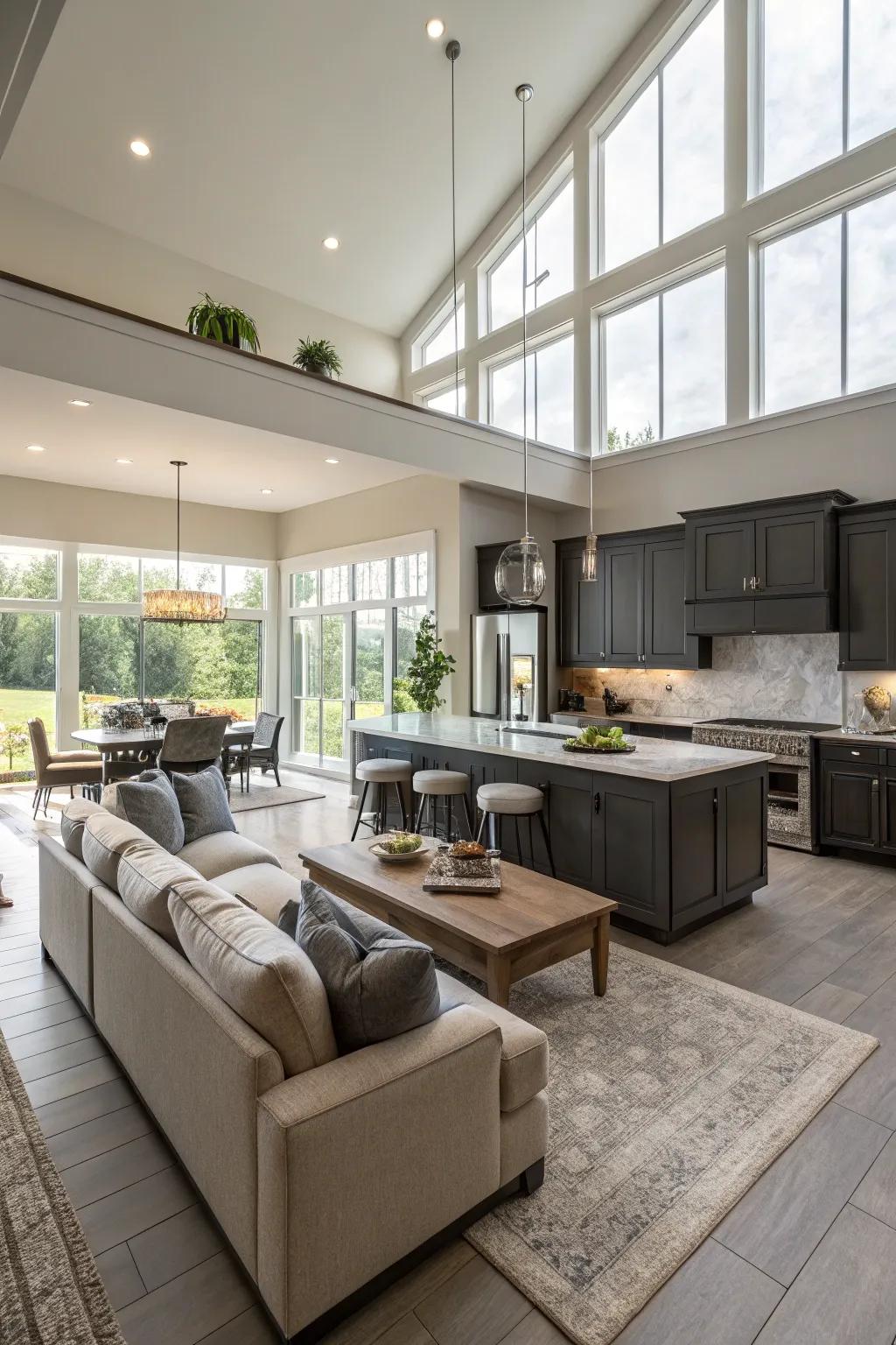 Adaptable furnishing adjusts to diverse requirements in an open-concept area.