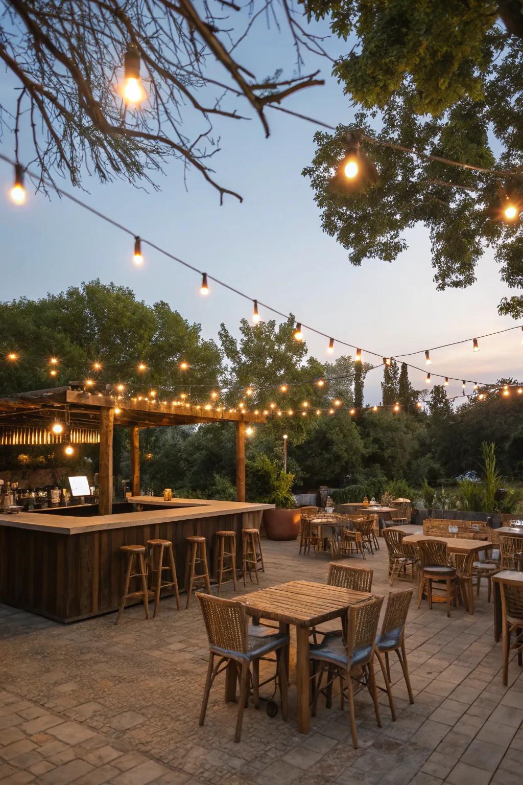 Radiant cables add a whimsical touch to the bar.