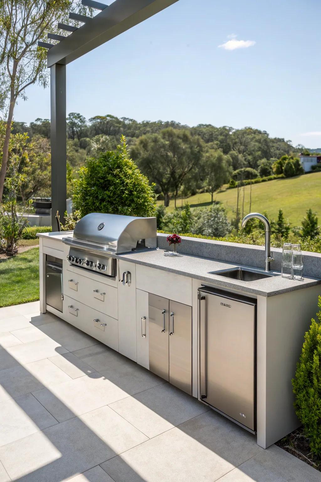 Integrated appliances elevate the functionality of the grill area.