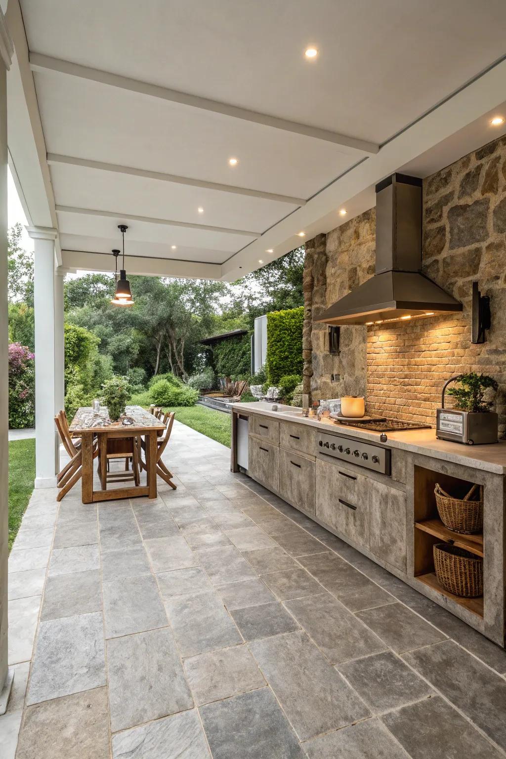 Achieve an industrial chic aesthetic with concrete-look tiles.