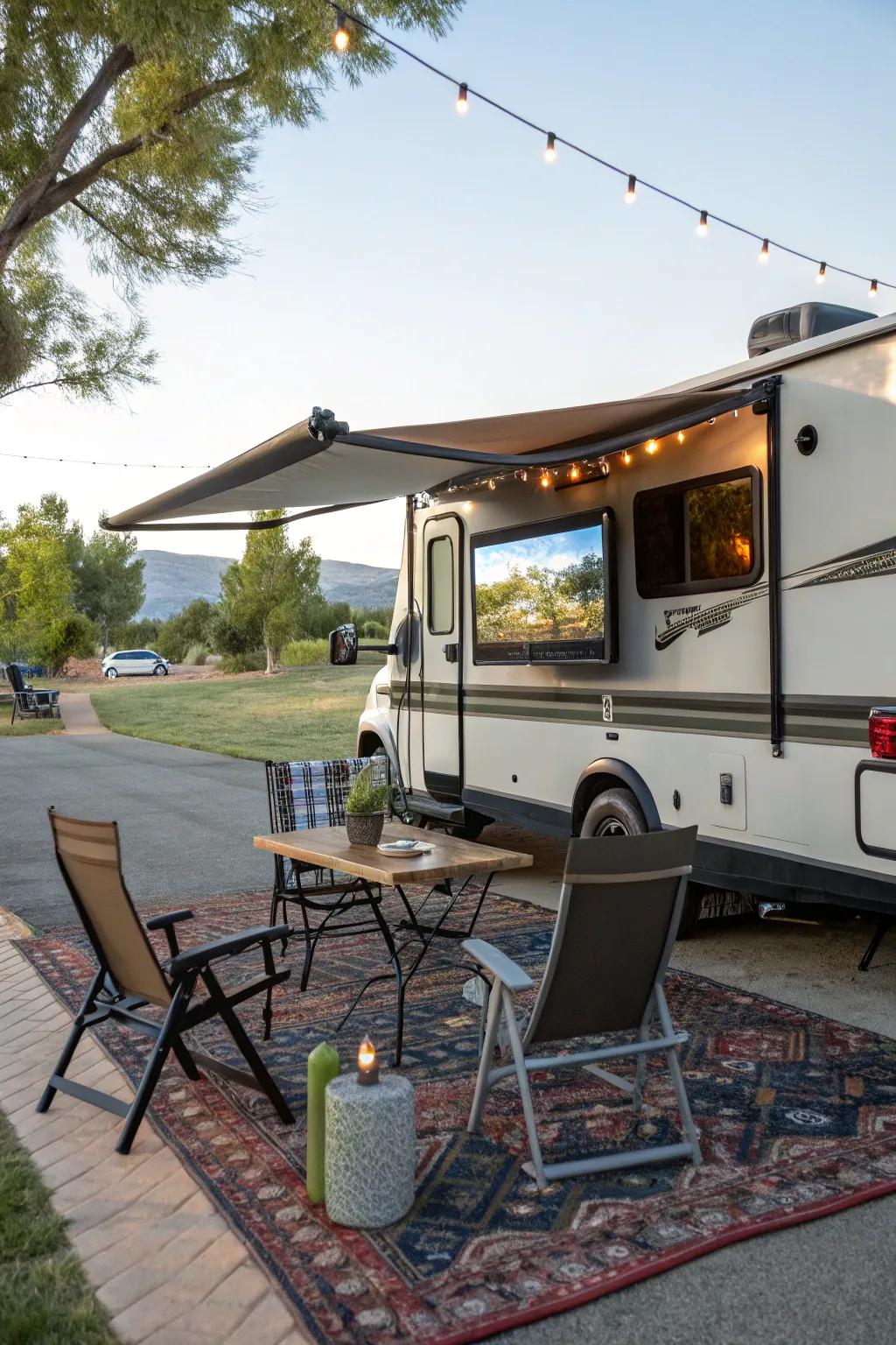 An RV TV fixture brings entertainment on the road.