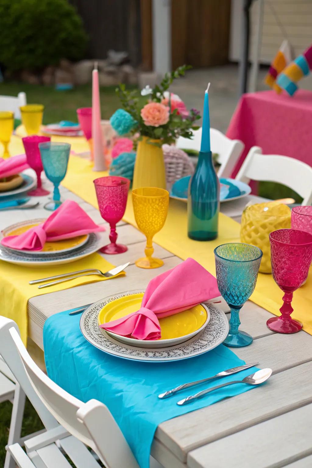 Bright colors adding a lively touch to the party table