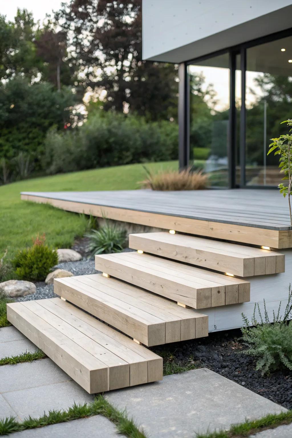 Contemporary floating steps for a light and airy look.
