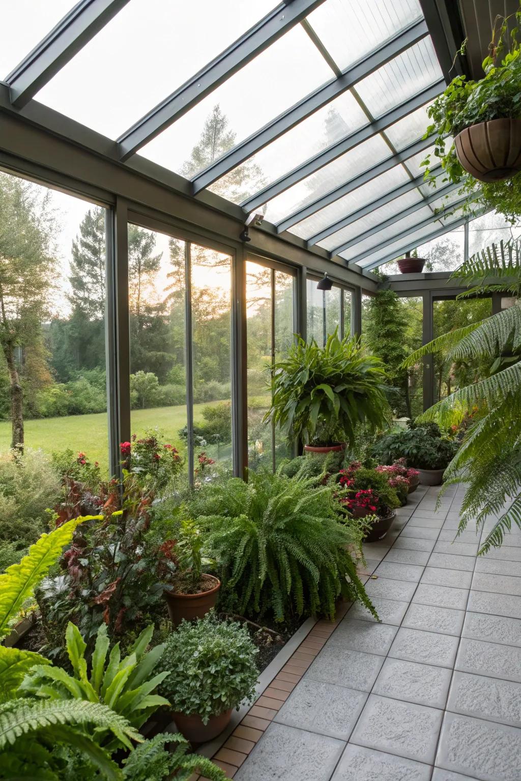 Fashion a lush plant growing area retreat in your patio structure.