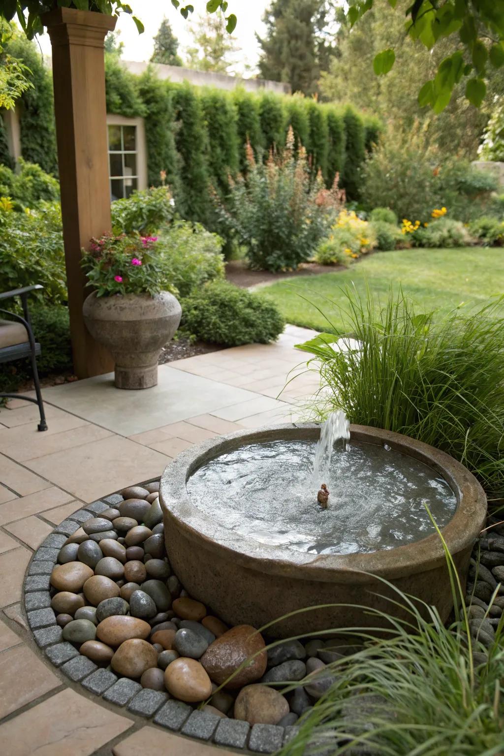 The gentle murmur of a water feature imparts tranquility to your patio.