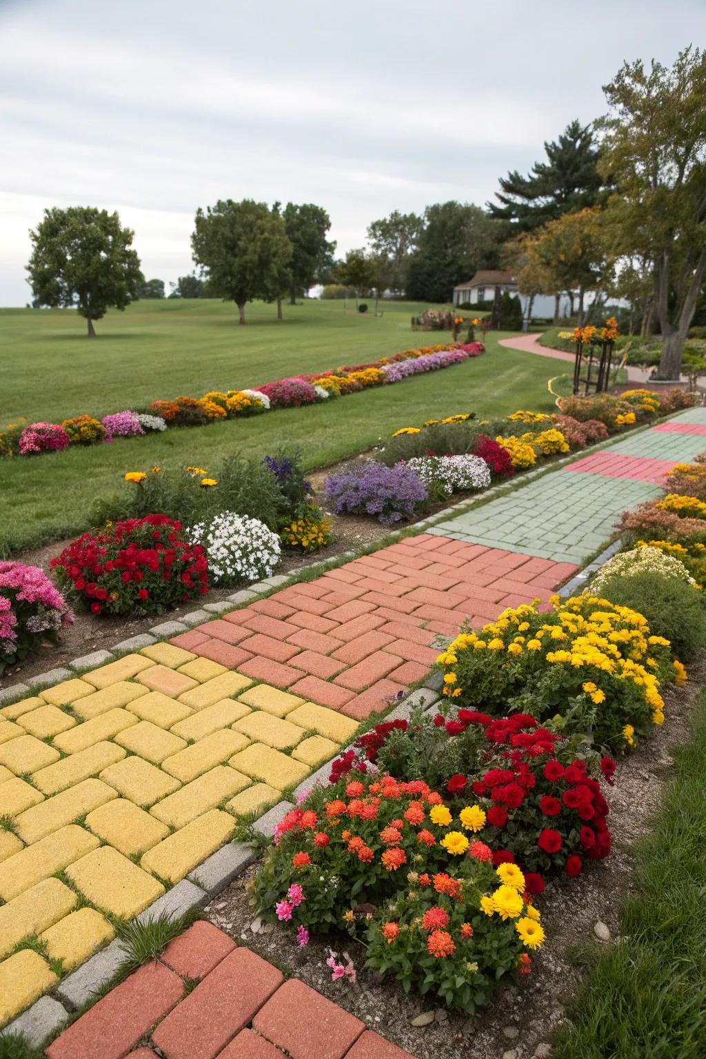 Vibrantly colored pavers create a striking garden statement.