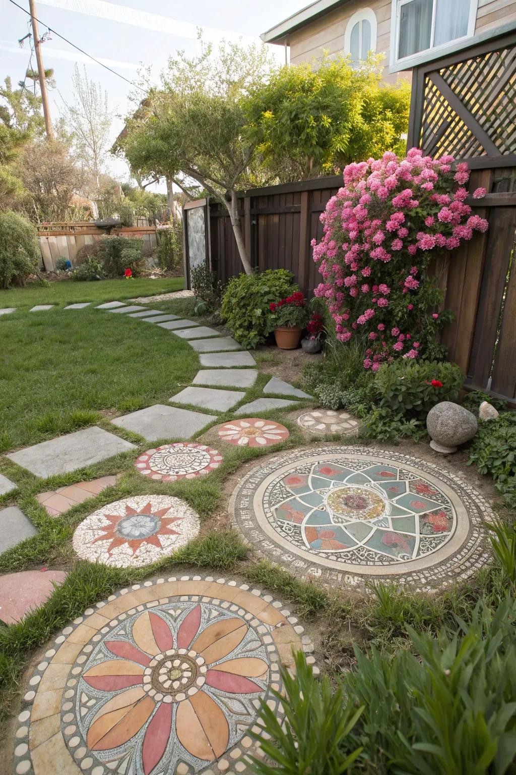 Mosaic patterns add an individual artistic dash.