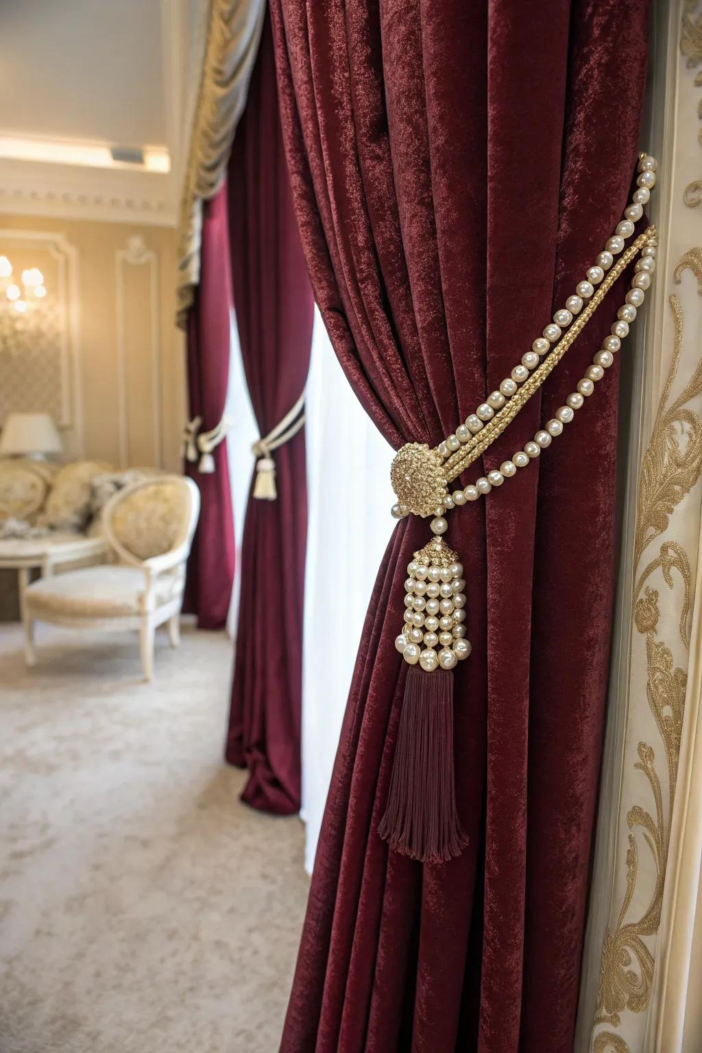 Enhance your windows using gem-adorned drape tiebacks.