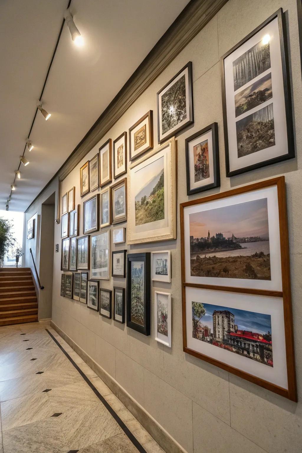 A combination of large and small frames to achieve visual interest.