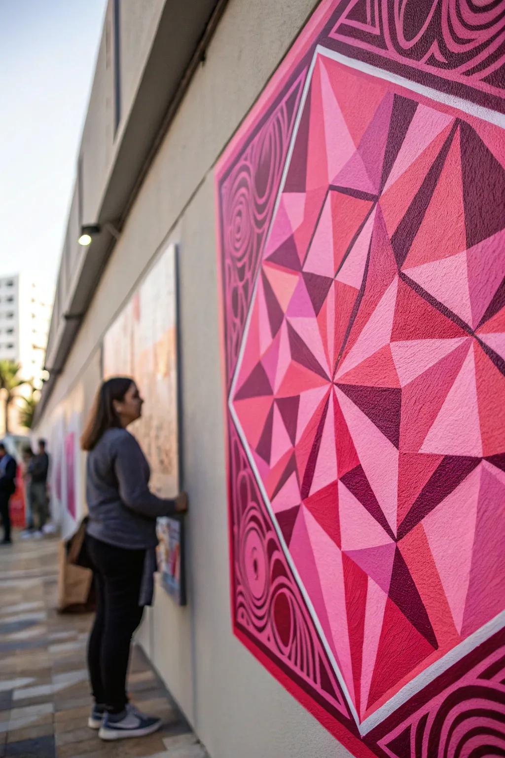 Modern geometric artwork featuring rosy layouts.