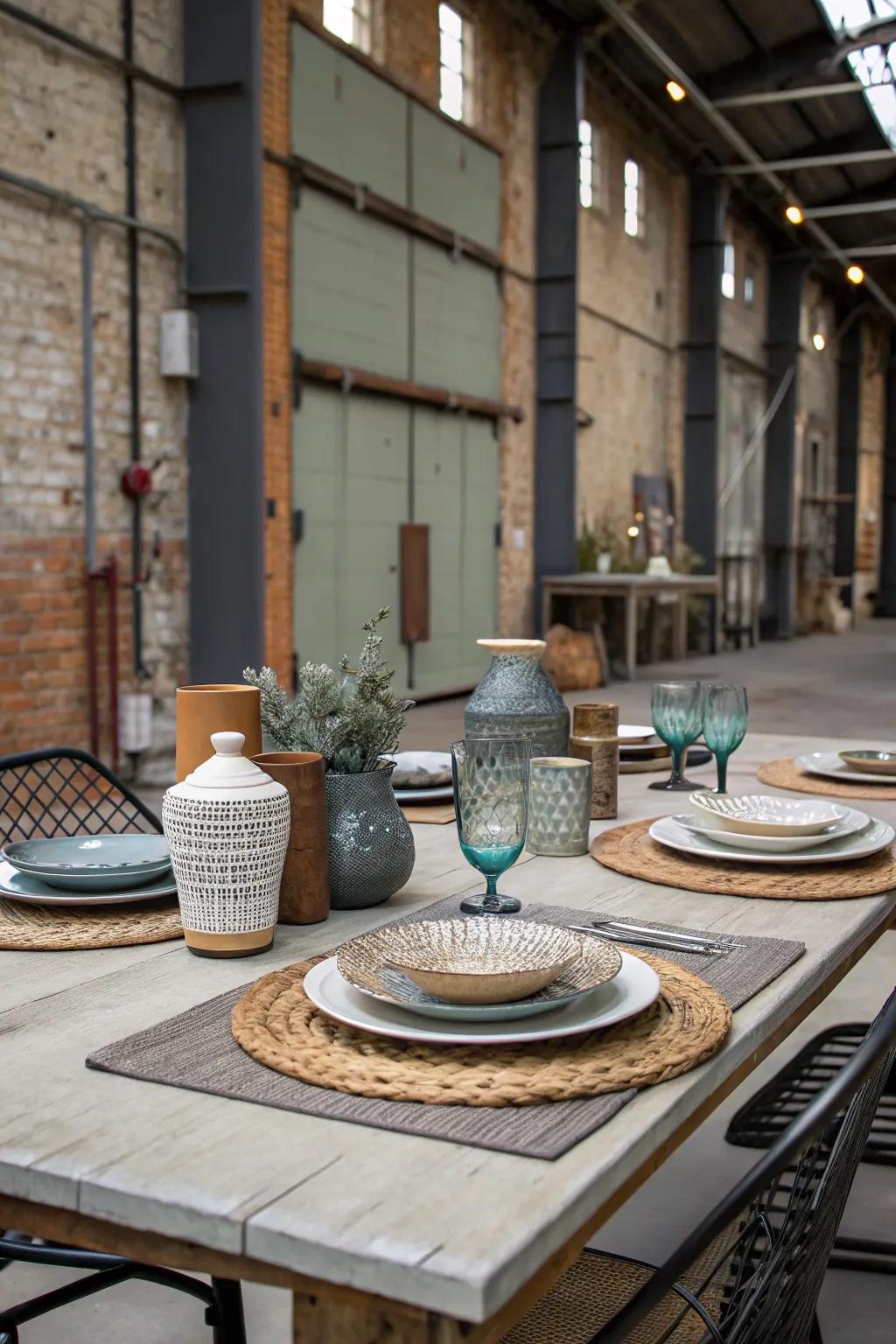 Establish a visually engaging and stylish table arrangement with composite materials.