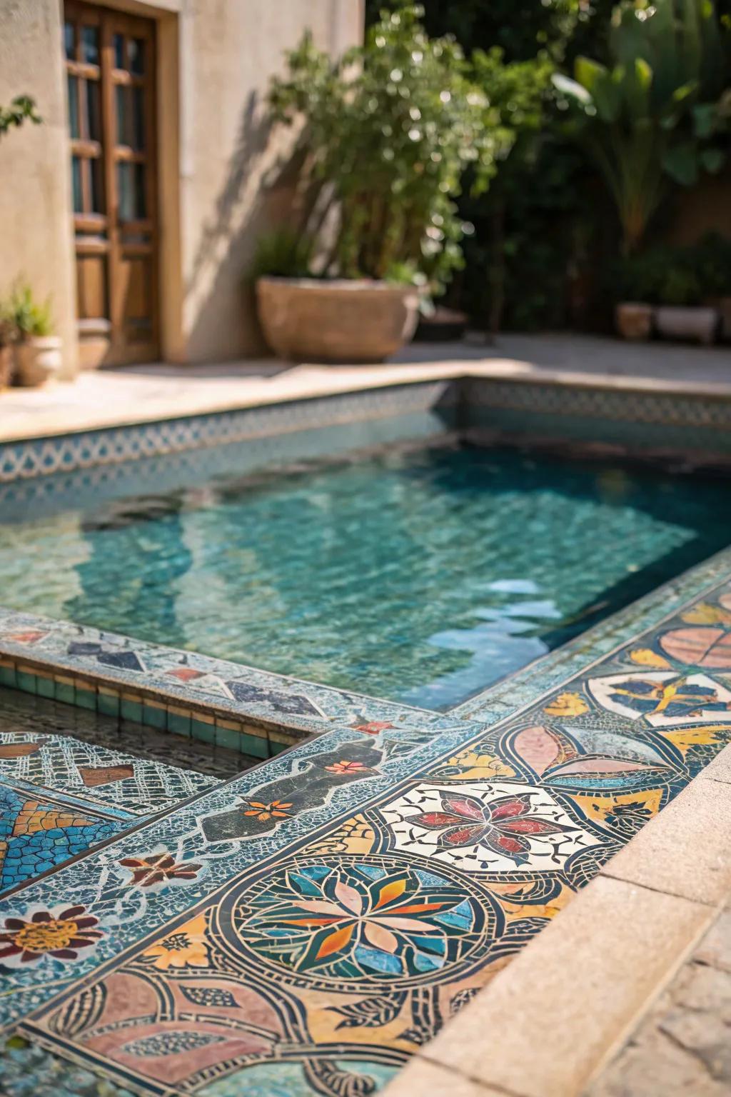 Submerged decorative art personalizes your pool with artistic flair.
