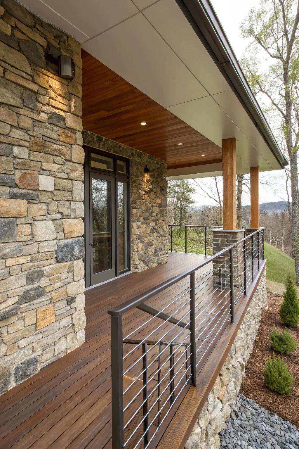 A porch expansion with diverse textures and materials.