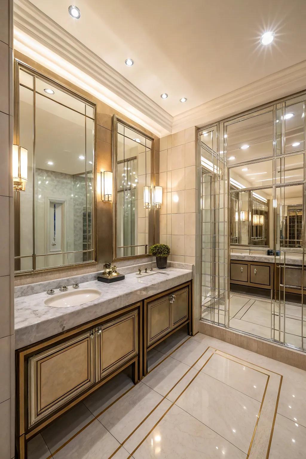 Reflective exteriors augment light and fashion a spacious feel.