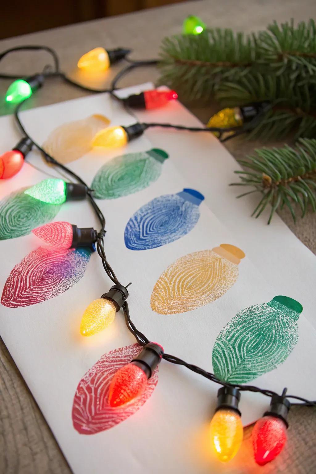 Digit print festoon lights, capturing tiny prints in a festive design.