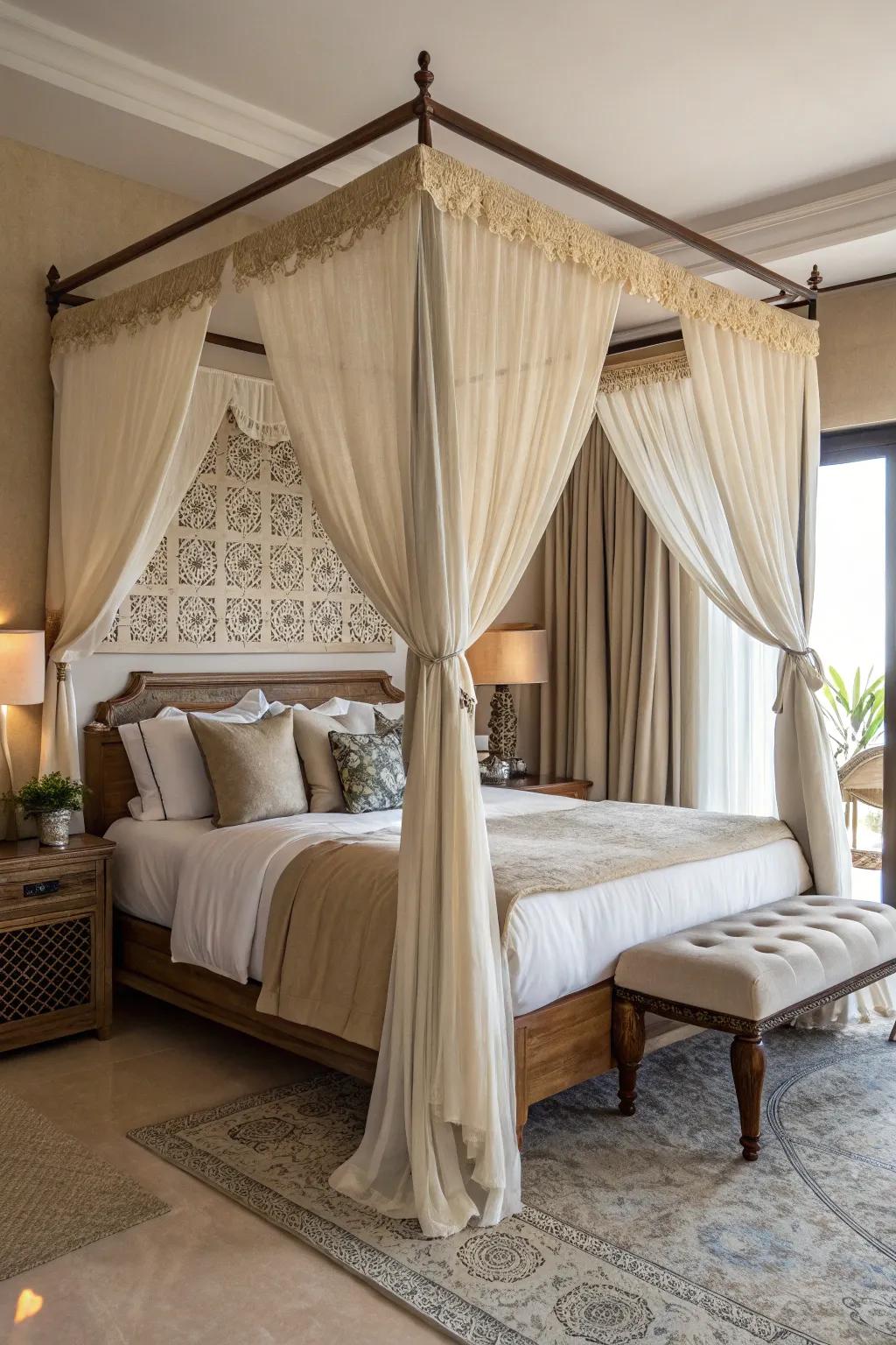 Incorporate sophistication with an impressive canopy bed.
